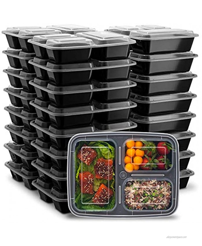 Ez Prepa [25 Pack] 32oz 3 Compartment Meal Prep Containers with Lids -Food Storage Containers Plastic Bento Box Lunch Containers Microwavable Freezer and Dishwasher Safe Food Containers