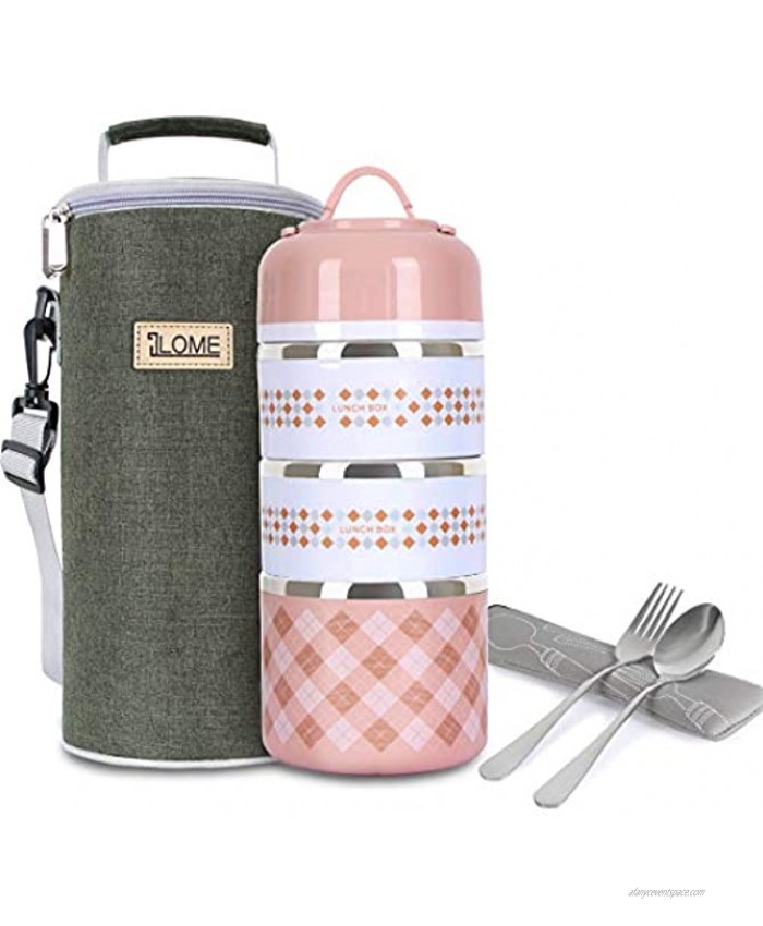 ILOME Lunch Bento box Food Container with insulated lunch bag Fork and spoon for Women Men working Picnic and Camping