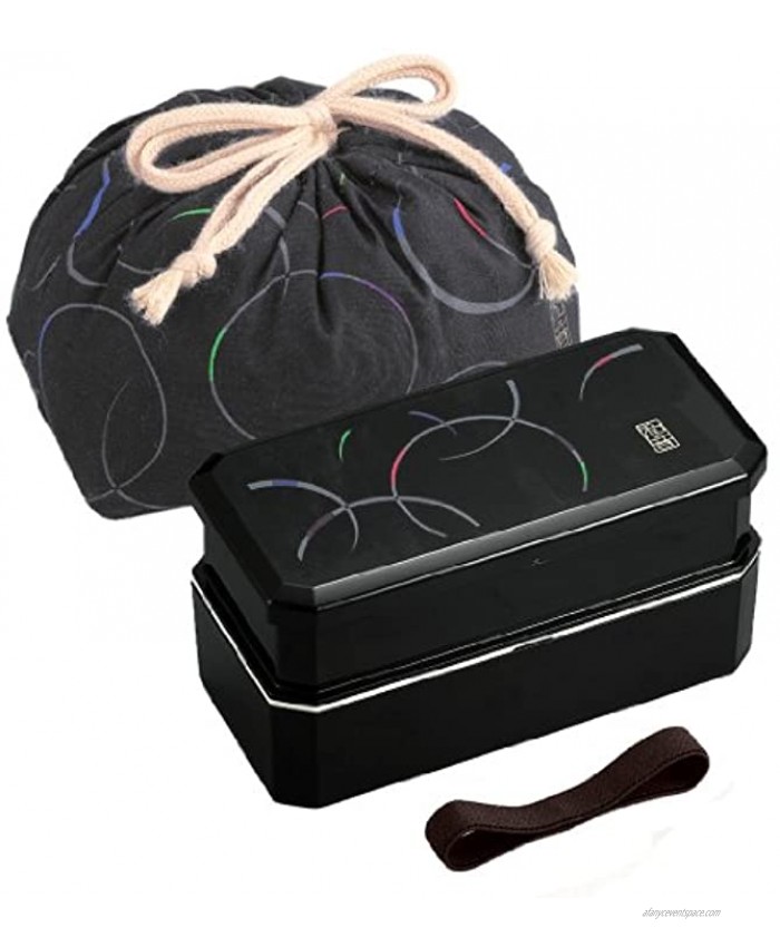 OSK 1 X Cool Japanese Bento Lunch Box with Belt Bag Chopsticks Waon Black
