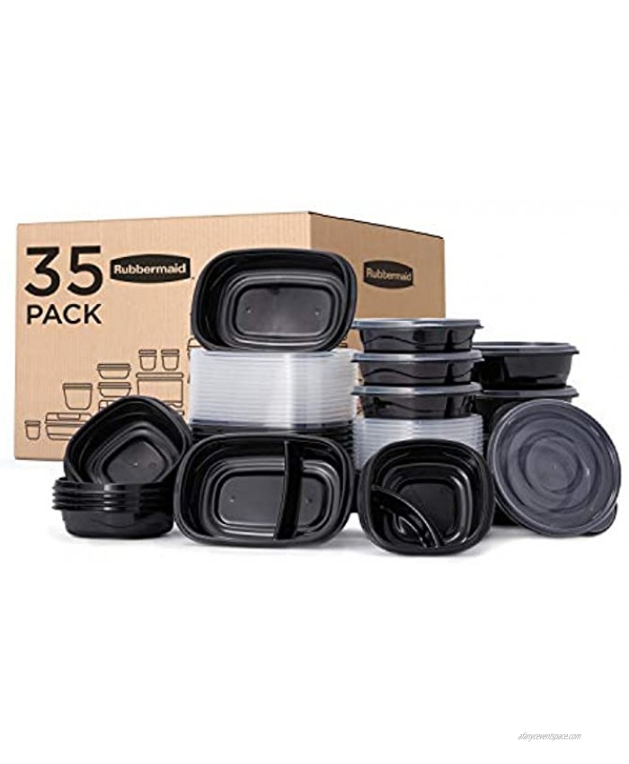 Rubbermaid TakeAlongs Food Storage Single Base Set of 35 70 Pieces Total | Meal Prep Containers Lunch for Adults & Kids |Bento Box 35-Pack Black