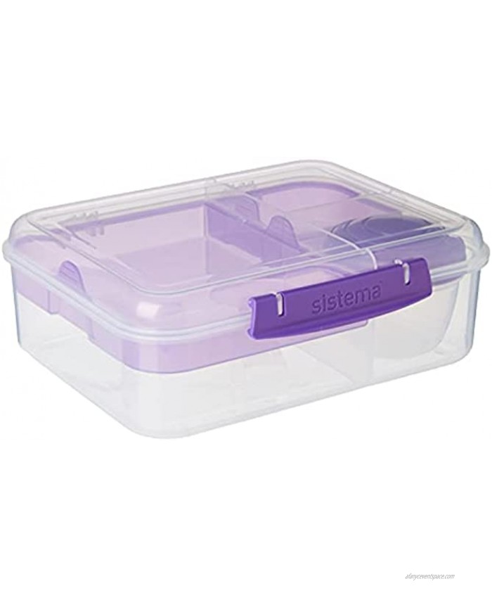 Sistema To Go Collection Bento Box Plastic Lunch and Food Storage Container 55.7 Ounce Multi Compartment Color May Vary