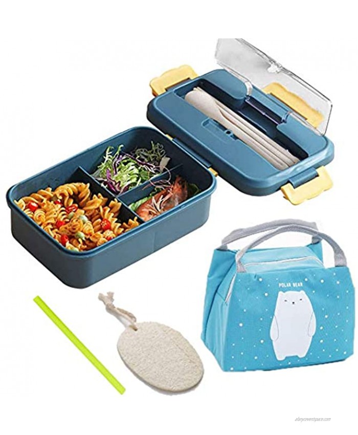 Small Bento Lunch Box with Cooler Bag Wheat Straw Lunch Box Portable Leak Proof Bento container Divided Lunch Box Container for Kids Teen girls for School Meal