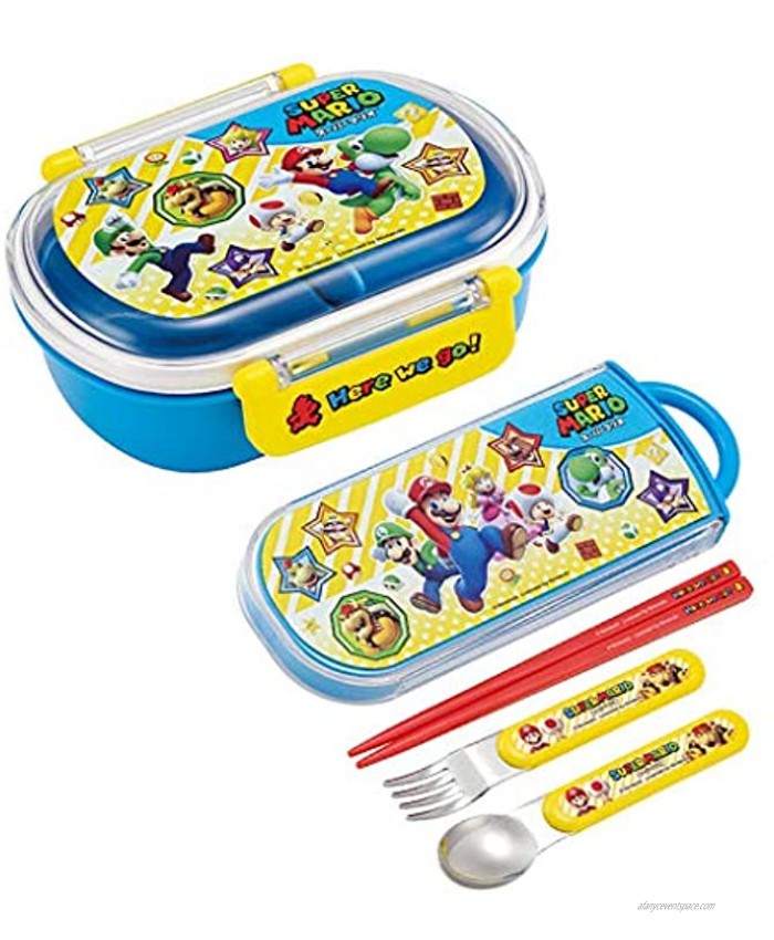 Super Mario Bento Box for Kids Set of 12oz Japanese Lunch Box with Spoon and Fork and Chopsticks in a Sliding Case Super Mario Bento Spoon