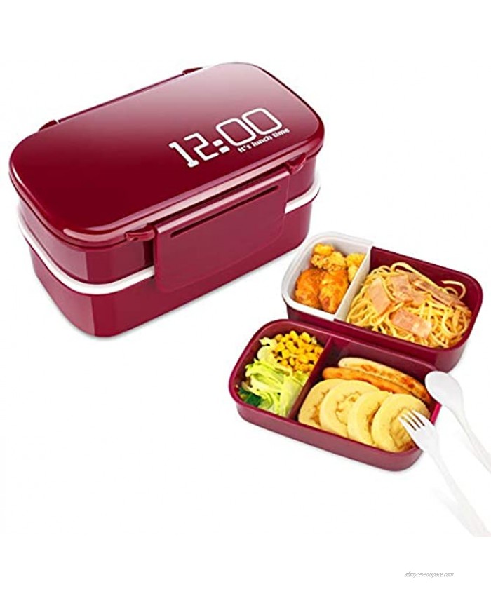 Supplim Lunch Box for Men Women 2-In-1 Compartment Kids Bento Box Reusable Adult Lunch Food Container With Spoon & Fork