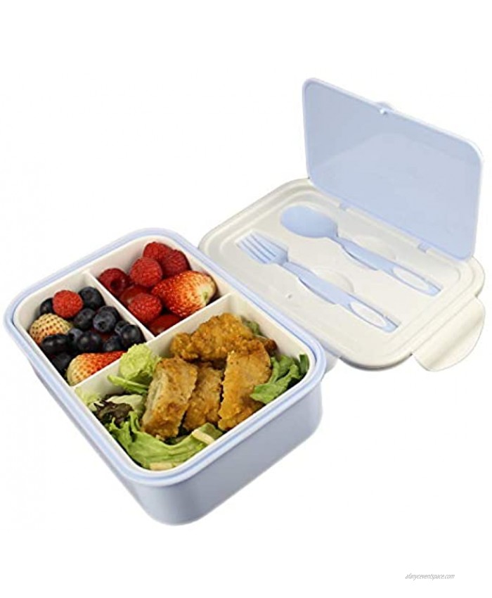 UPTRUST Bento Lunch container For Kids Bento adult box With 3 Compartment. Leak-proof Microwave safe Dishwasher Safe Freezer Safe,Meal Fruit Snack Packing BoxSpoon&Fork included,Blue-White