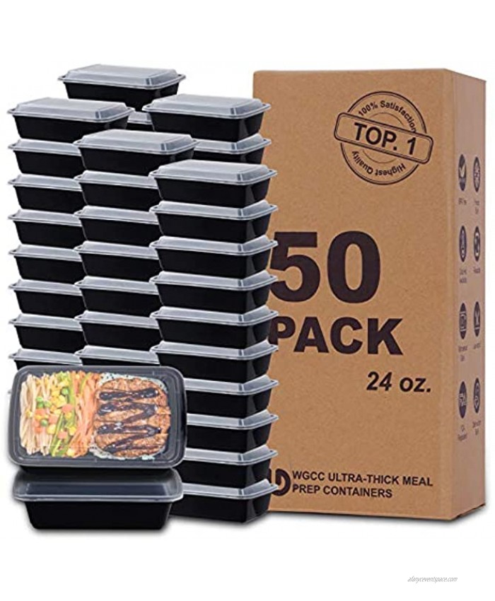 WGCC Meal Prep Containers 50 Pack Extra-thick Food Storage Containers with Lids Disposable Bento Box Reusable Plastic Bento Lunch Box BPA Free Stackable Microwave Dishwasher Freezer Safe 24 oz