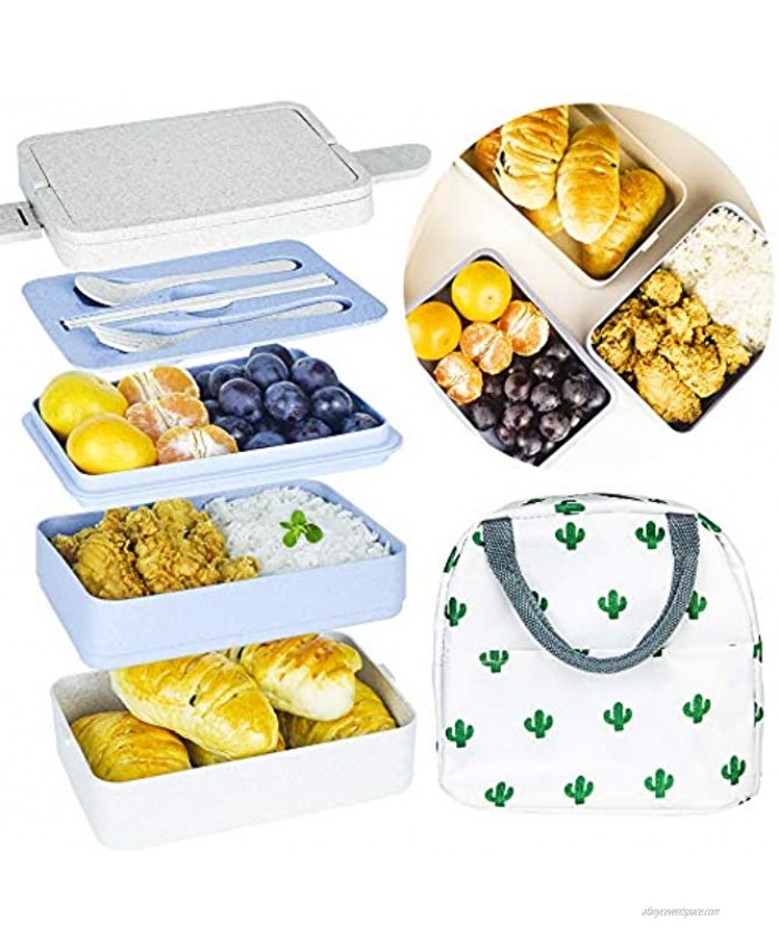 YANHU Bento Boxes 3-In-1 Compartment Japanese Lunch Box Wheat Straw Eco-Friendly Bento Lunch Box Meal Prep Containers for Kids Adults Leak-proof for On-the-Go Meal BPA-Free and Food-Safe Materials