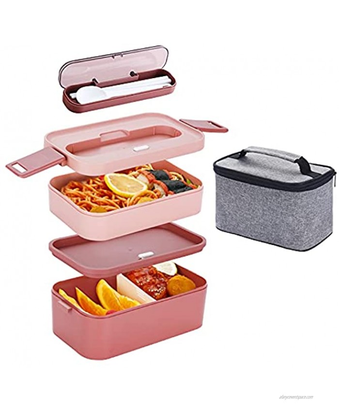 YBOBK HOME Bento Box for Adults Kids Japanese Lunch Box with Divider All-in-One Stackable Microwave Safe Leakproof Bento Lunch Box with Bag and Utensils On-the-Go Lunch Container Red