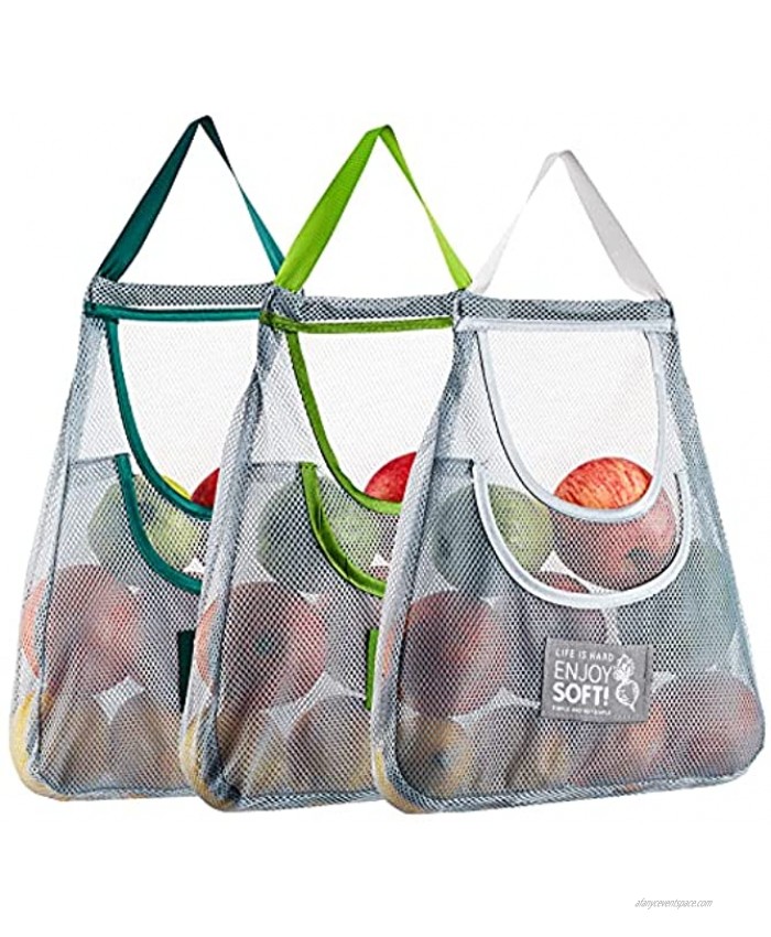 3PCS Reusable Mesh Bag Portable Produce Bags Washable Hanging Storage Bags Organizer Shopping Handbag for Fruit Garlics Onions Potatoes