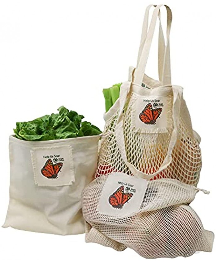 Help Us Soar Simple Ecology Organic Cotton Reusable Monarch Butterfly Gift & Starter Set string produce saver bags food storage bulk bin with tare weight tag and drawstring waste free
