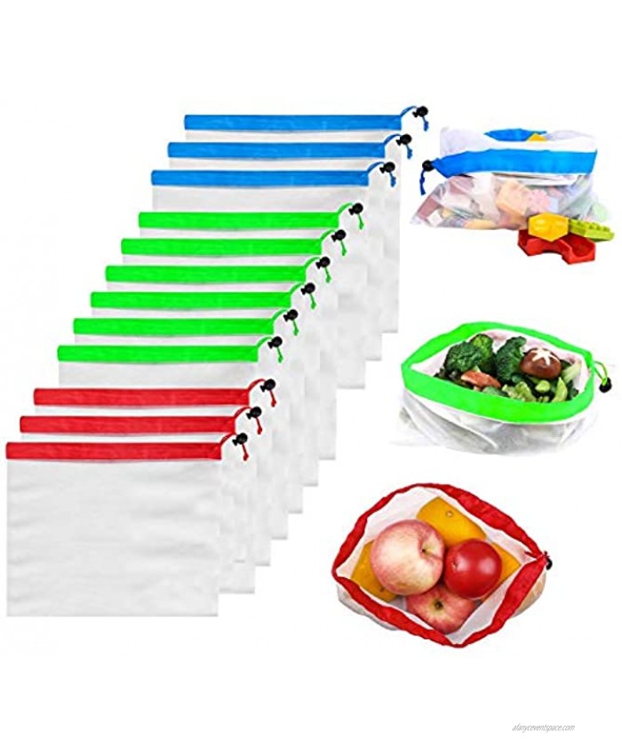 Reusable Produce Bags Kmeivol 12 Pack Produce Bags Eco-Friendly Produce Bags Grocery Reusable Washable and See Through Mesh Produce Bags Mesh Bags for Vegetables3 Small 6 Medium 3 Large