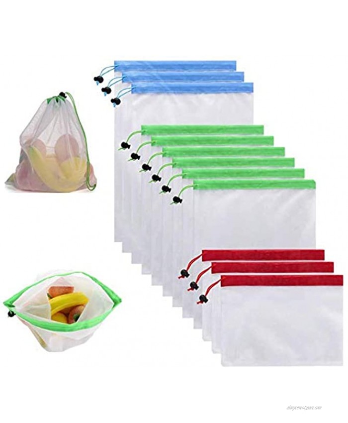 Reusable Produce Bags Sundell Lightweight Washable See Through Mesh Shopping Merchandise Bags with Drawstring Tare Weight Tags for Fruits Vegetable Food Toys Grocery Storage 12 Pcs 3 Sizes