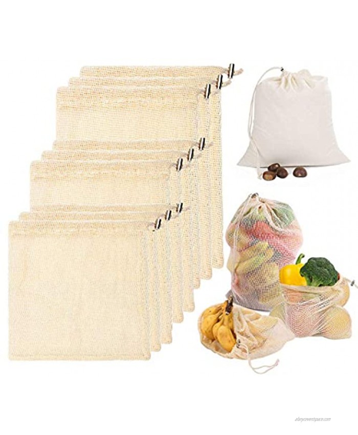 Reusable Produce Bags Washable Mesh Bags Drawstring Eco-friendlyCotton Produce Bags for Grocery Shopping Fruit Vegetables Toys Storage Set of 10