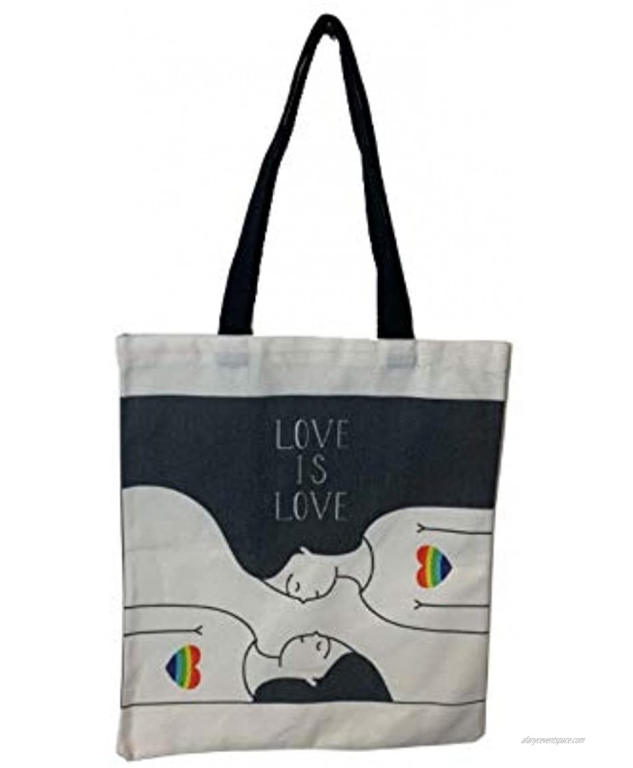 ShopMi LGBT Rainbow Pride Together LGBTQ+ Coming Out Gay Lesbian illustration Canvas Bag Graphic Fashion Tote Bag